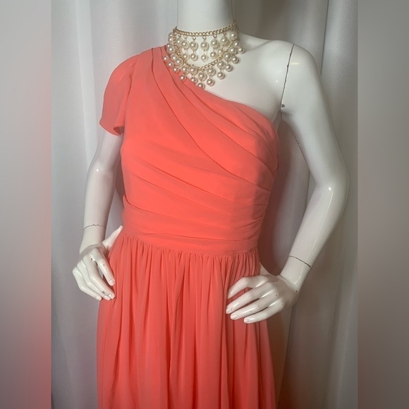 Mikael Aghal One-shoulder Gathered Crepe Gown - Coral - Picture 9 of 11